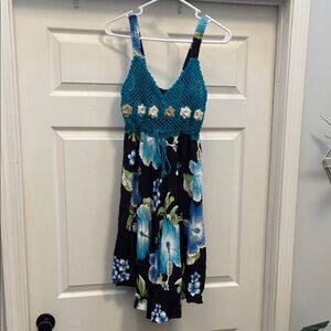 Chic Teal and Black Floral Mini Dress